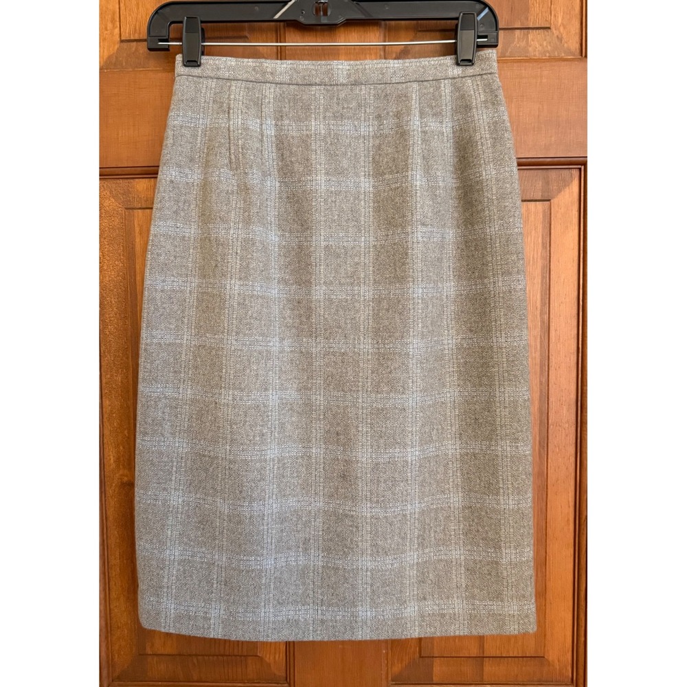 Talbots Petite Wool Cashmere Pencil Skirt Womens Size 2P Brown Windowpane